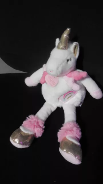 DOUDOU ET COMPAGNIE peluche licorne blanc rose happy arc en ciel 25cm