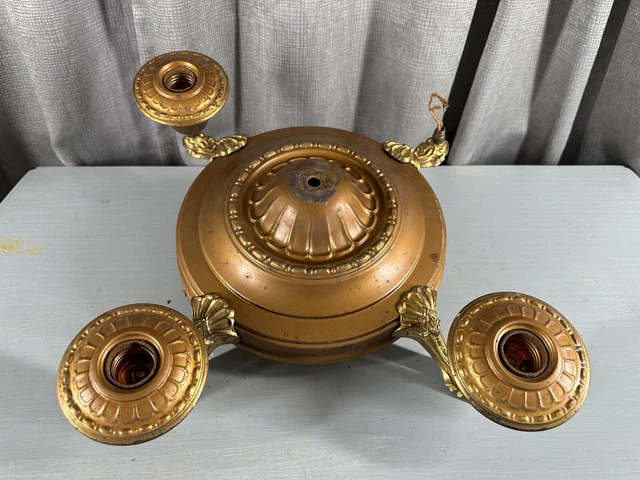 ANTIQUE VINTAGE Ornate Brass Metal 4 ARM PAN FIXTURE HANGING LIGHT Victorian