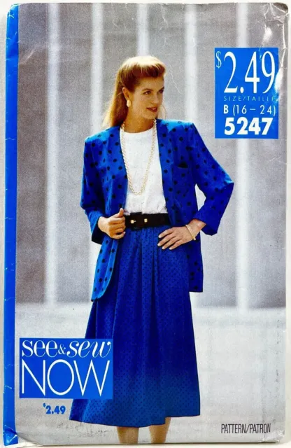 1990 Butterick Sewing Pattern 5247 Womens Jacket Top Skirt Sz 16-24 Vintag 12869