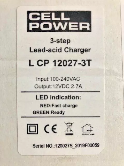 1 Pieza Cargador L CP 12027-3t Cell power - 12V-2.7A - 120 x 60 x 38mm 2