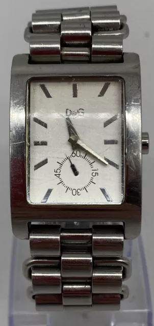 Vintage D&G Dolce & Gabbana Rectangle Men's Watch Large Stainless Steel Bracelet