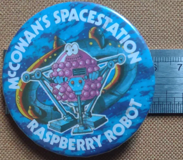 Vintage Pin Badge McCowan's Spacestation Raspberry Robot - Sweets