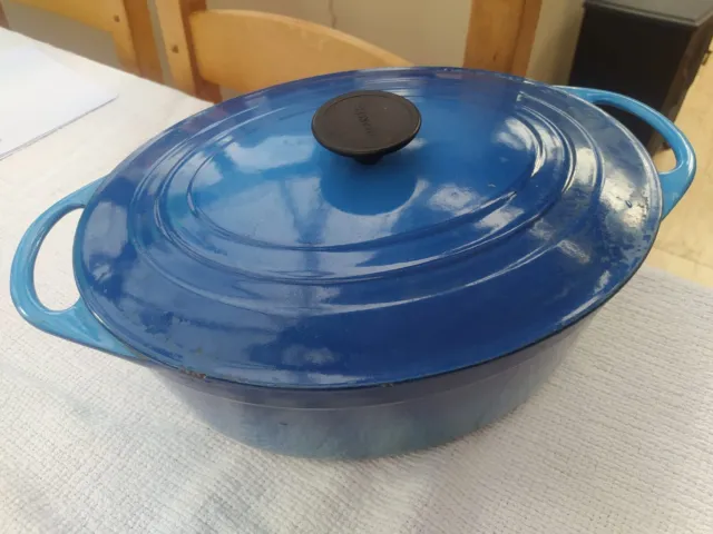 Rare Cousances Vintage Le Creuset Style France Blue Oval Casserole Dish Pot Lid