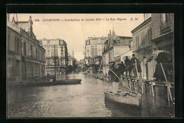 CPA Champigny, Inondations 1910, La Rue Mignon