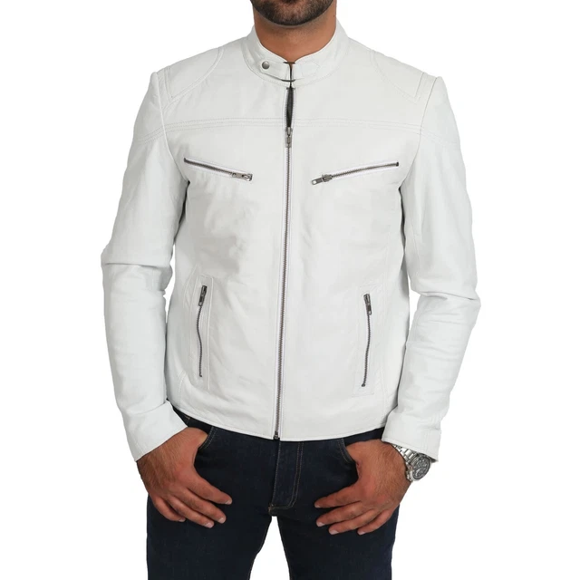 Jacket Leather Mens Vintage Men Motorcycle Coat Biker Size Bomber Suede White 21