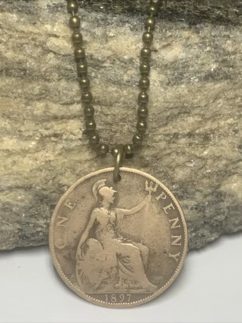 1897 UK PENNY, Queen Victoria Coin Unisex Necklace British. 127 Years ...
