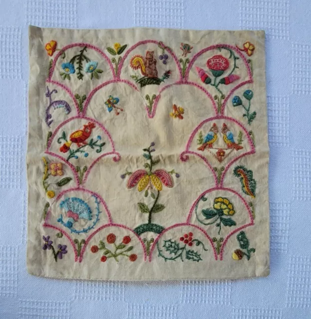 Funda de almohada completa bordada Crewel de colección 12 3/4"" X 13"" como está