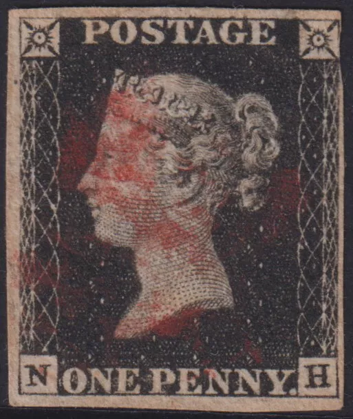 GREAT BRITAIN - 1840 QV PENNY BLACK 4 Margins Red MX  SG 1 FU  Cv £500 [E3292]