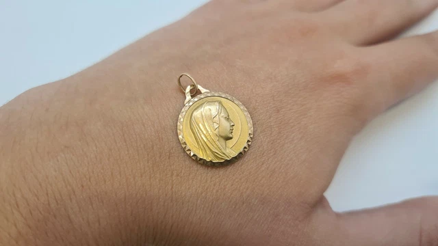 Pendentif Religieux Vierge Marie - Plaqué Or 18 Carats (750) - Vintage