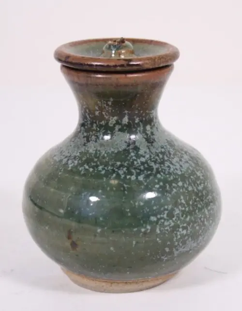 Art Studio Green Glaze Stoneware 4” Pottery Oil Lamp Signed Jacques