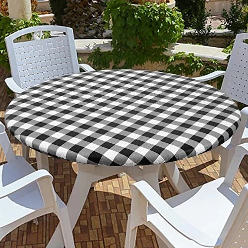 Round Fitted Tablecloth with Elastic Edge, 100% Waterproof Oil Proof P...