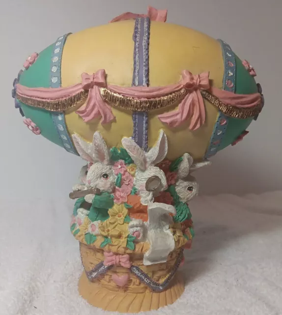 Wind Up Musical Easter Bunny Band Hot Air Balloon  Plays Easter Parade 10"H 9" W 2