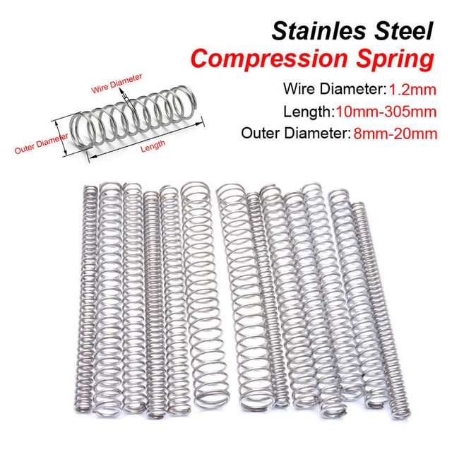 10 pezzi molla a pressione filo diametro 1,2 mm acciaio inox molla piccola lunghezza 10-305 mm