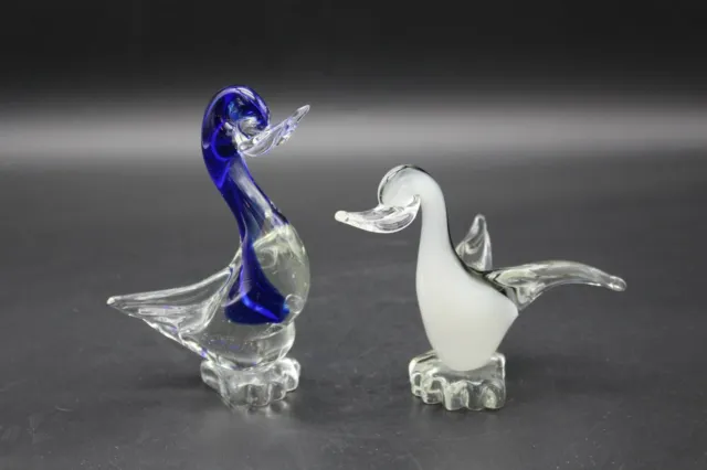 Set of Two Hand Blown Art Glass Birds with Outstretched Wings