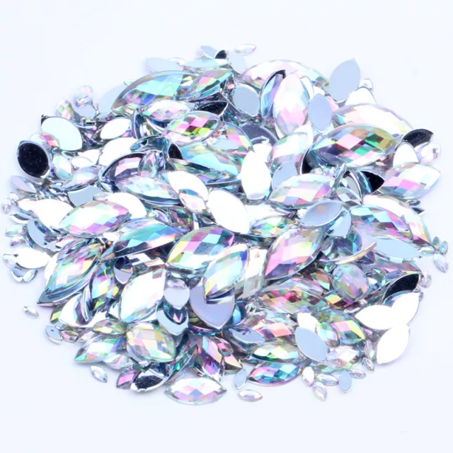 200pcs Acrylic Eye Shape Crystal Gems Glue On Diamond Stone Flatback Rhinestones