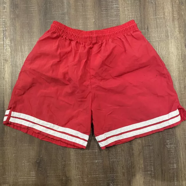 Vintage SCORE American Soccer Athletic Gym Nylon Shorts Youth Large Red RARE