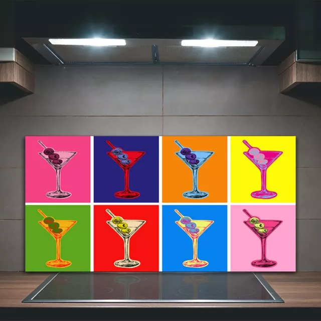 Kitchen Splashback Toughened Glass 100x50 coloured Martini Cocktails pop art