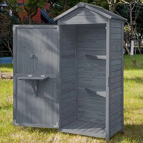 Outdoor Storage Cabinet, Garden Fir Wood Tool Shed, Outside Vertical Sheds