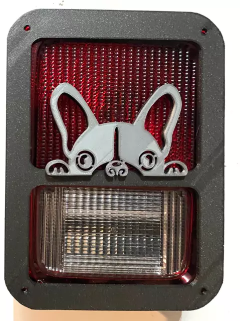 French Bulldog in 3D Blk w Grey For Jeep Wrangler JK/JKU Rear Tail Light Covers