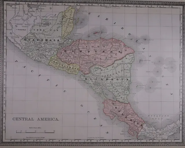 1882 (15"x11") R. McNally Atlas Map ~ CENTRAL AMERICA ~ Free S&H
