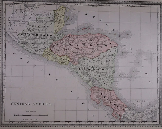 1882 (15"x11") R. McNally Atlas Map ~ CENTRAL AMERICA ~ Free S&H