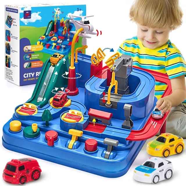 Kids Race Track Toys For Boy Car Adventure Toy For 3 4 5 6 7 Years Old Boys  Girls, Puzzle Rail Car, City Rescue Playsets Magnet Toys W/ 3 Mini Cars