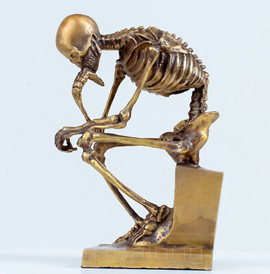 Skeleton Thinker Bronze Statue Abstract Art Craft Home Decor Decorations