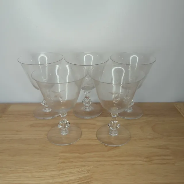 Bryce Autumn Set of 5 Water Goblet Glasses 5 7/8 Hand Blown Clear Etched MCM VTG