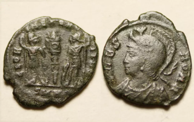 Constantine Rare ancient Roman coin VRBS ROMA Legion soldiers spears standard