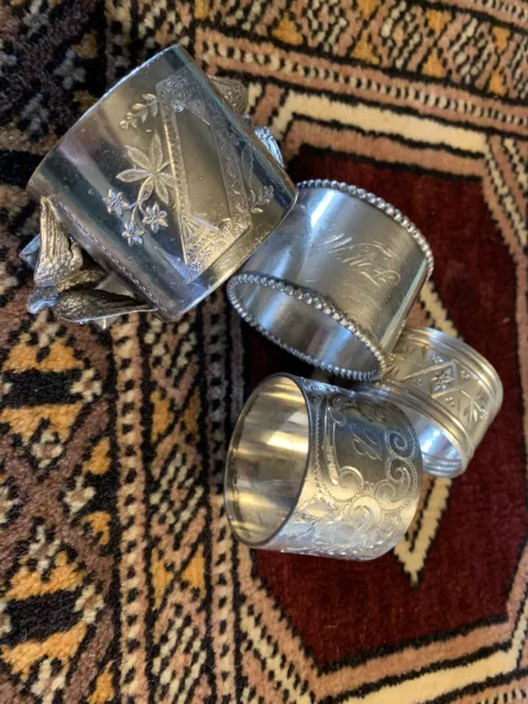 Antique Double 2 Eagles Meriden Figural Silver Plate 146 & 3 Other Napkin Rings