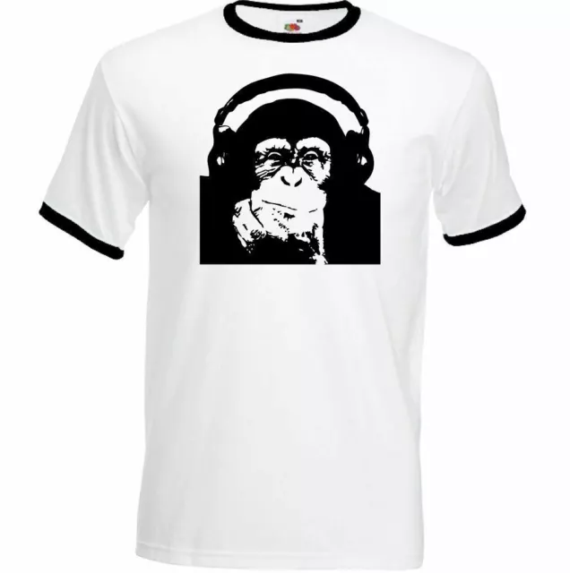 DJ Chimp Mens Funny DJing T-Shirt Technics Decks Turntable Headphones Music