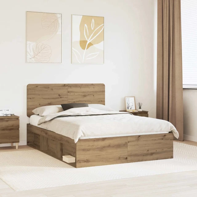 BED FRAME ARTISIAN Oak 140 x 200 cm Solid Pine Wood vidaXL £265.57 ...