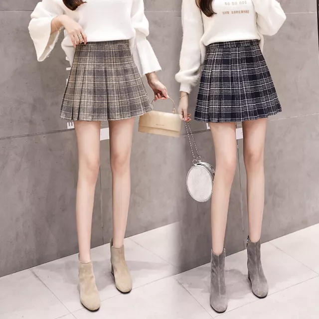 Femme Plissé Plaid Mini Jupe Laine Taille Haute Filles avec Intérieur Short Zip