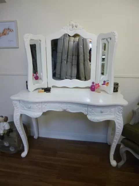 French Bordeaux Dressing Table In White (Large) - Shabby Chic Style Vanity Unit