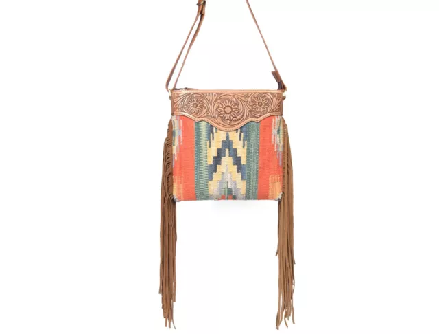 Kilim Rug Leather Crossbody Shoulder Bag For Women