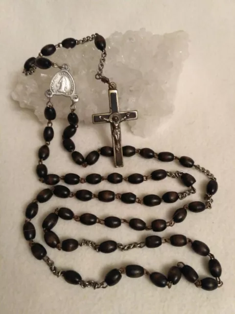 Antiguo crucifijo de madera de rosario católico oración cruz religiosa
