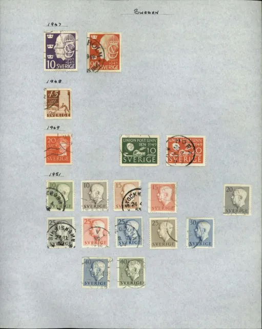 Sweden 1947-1951 Album Page Of Stamps #V33093