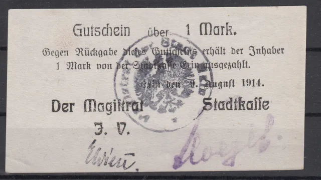 Exin - Stadt - 1 Mark - 09.08.1914 - Dießner 96.6 - Papier rau