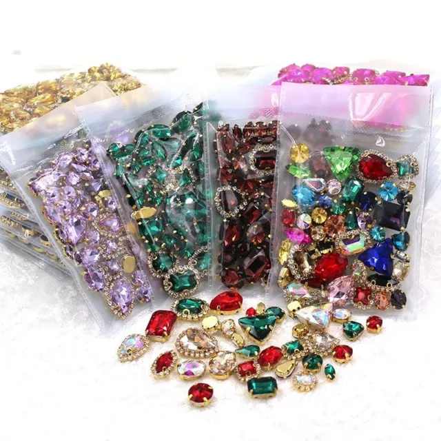 50pcs Brillant Mélange Forme à Coudre Verre Strass Cristal Boucle Vêtement &