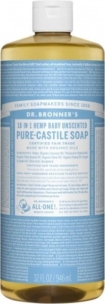 Dr Bronner's Pure Castile Liquid Soap Baby Unscented 946ml