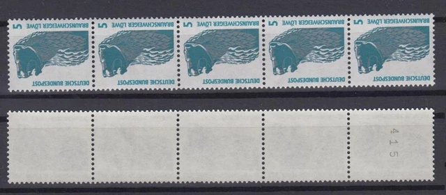 Bund 1448 u RM 5er Streifen mit ungerader Nummer SWK 5 Pf ** gelbe Gummierung