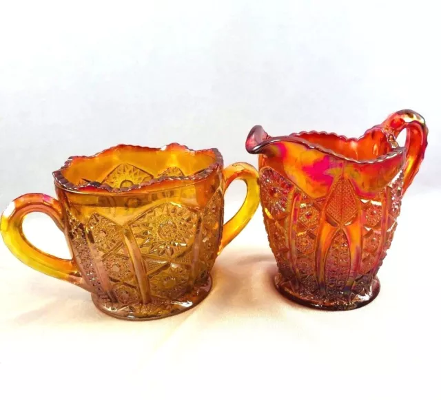 Vtg Indiana Glass Heirloom Series Sunset Glass Sugar & Creamer