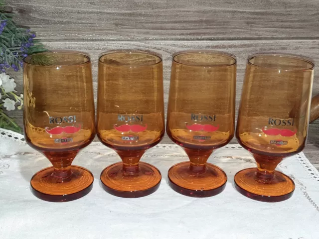 Vintage Anni 70 Bicchieri Pubblicitari  Vetro Ambrato Martini Rossi Baffo Rosso