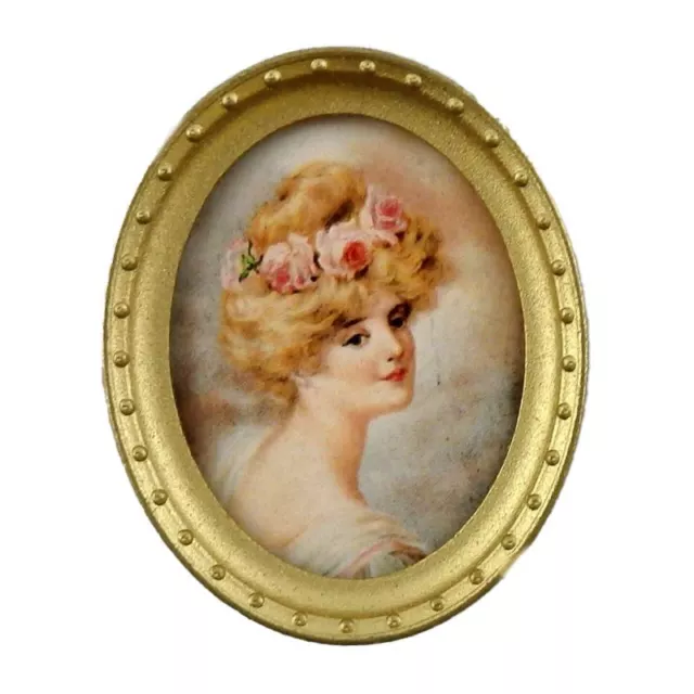 Melody Jane Miniatura para Casa de Muñecas Mujer Retrato Cuadro En Ovalado Oro B