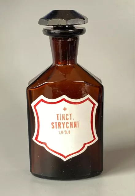 Antique Tinct. Strychni  Poison Drug Bottle ☠ glass apothecary jar 1920's