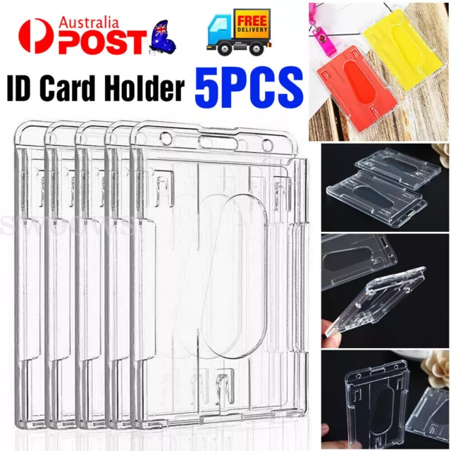 5pcs Hard Plastic Badge ID Card Holder Lanyard Business Work Pouch Double Side