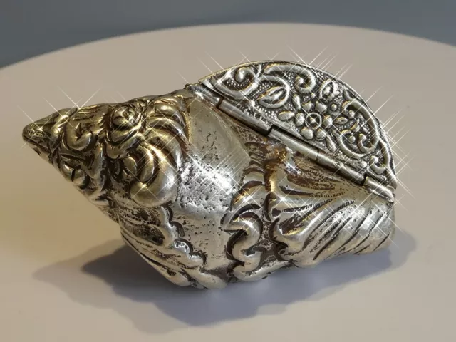 Silver Conch Shell Snuff Pill Box