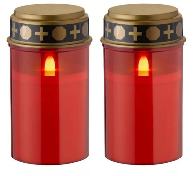 2 Pezzo Wofi LED Lumino 12,5cm Luce per Tomba Lumino Tremolante Batteria Rosso