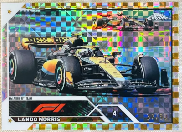 LANDO NORRIS 2023 Topps Chrome Formula 1 F1 #28 Gold Checker Flag Refractor /50