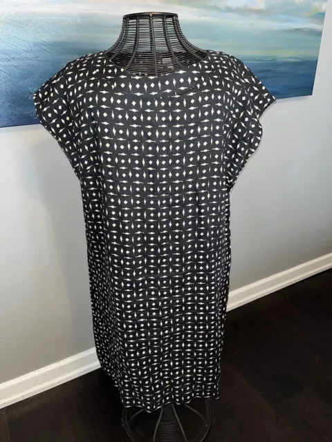 J Jill Love Linen Geometric Print Dress 100% Linen Black/Tan Size XL